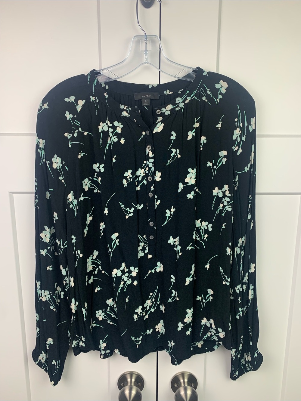 J.CREW Blouse L Dark Floral Long Sleeve Button popover preppy office feminine